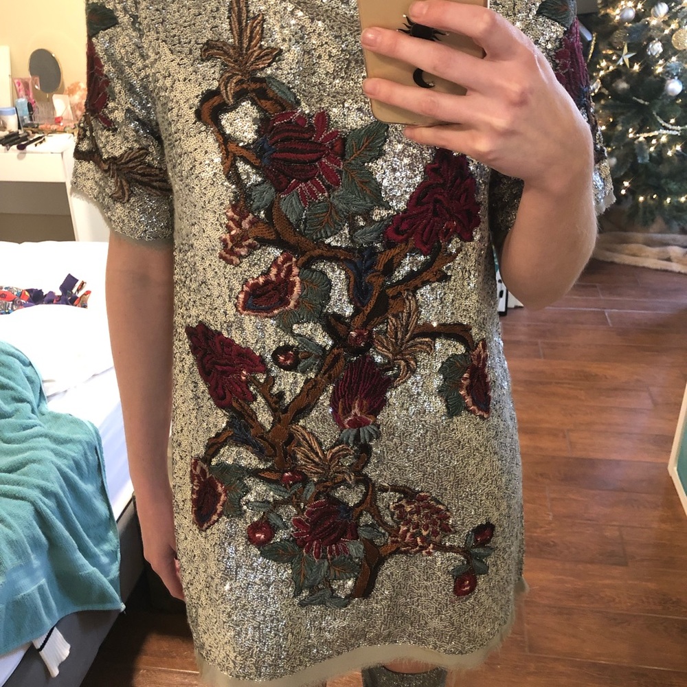 Silver sequin Zara tee shirt dress